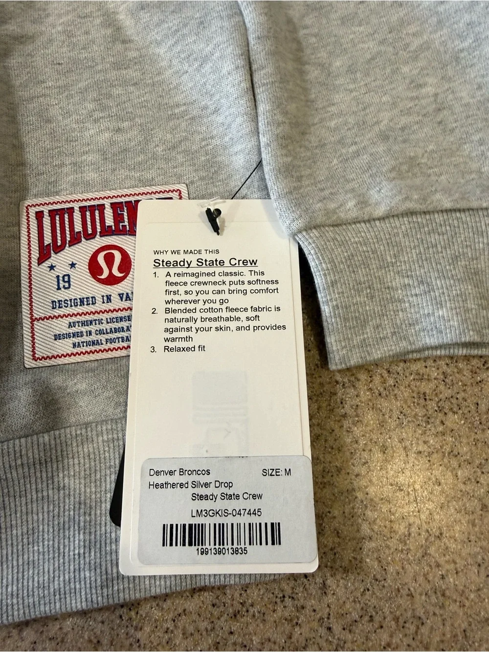 lululemon athletica Gray Denver Broncos Crewneck Sweatshirt
